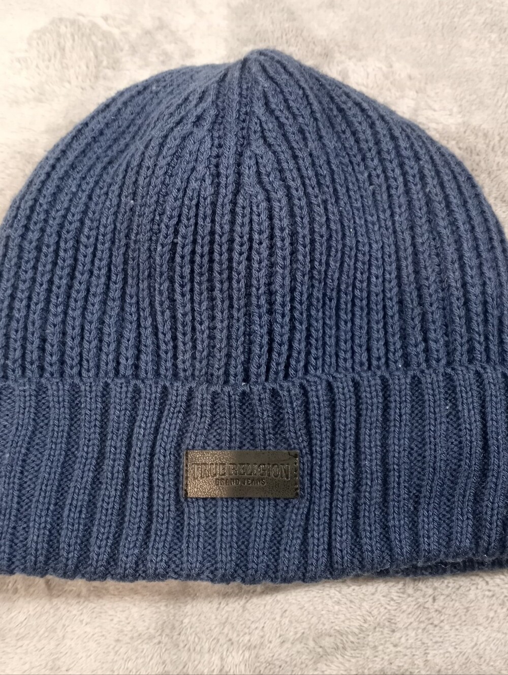 True Religion Dark Blue Ribbed Knit Cuff Beanie One Size